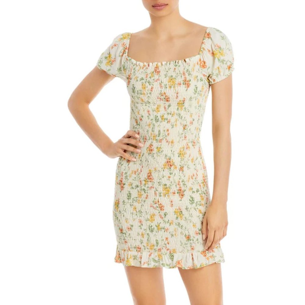 LOST + WANDER Big Escape Mini Dress in Smocked Florals Size Large Brand New NWT